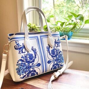 NWT  Pretty Floral white and blue Anne Klein  Satchel
